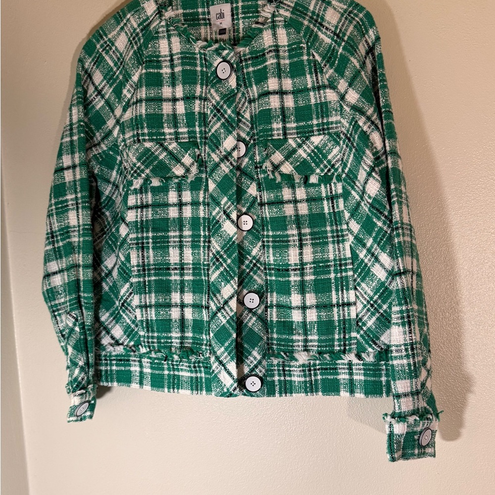 Cabi Sophia Library Green and White Plaid Jacket size medium